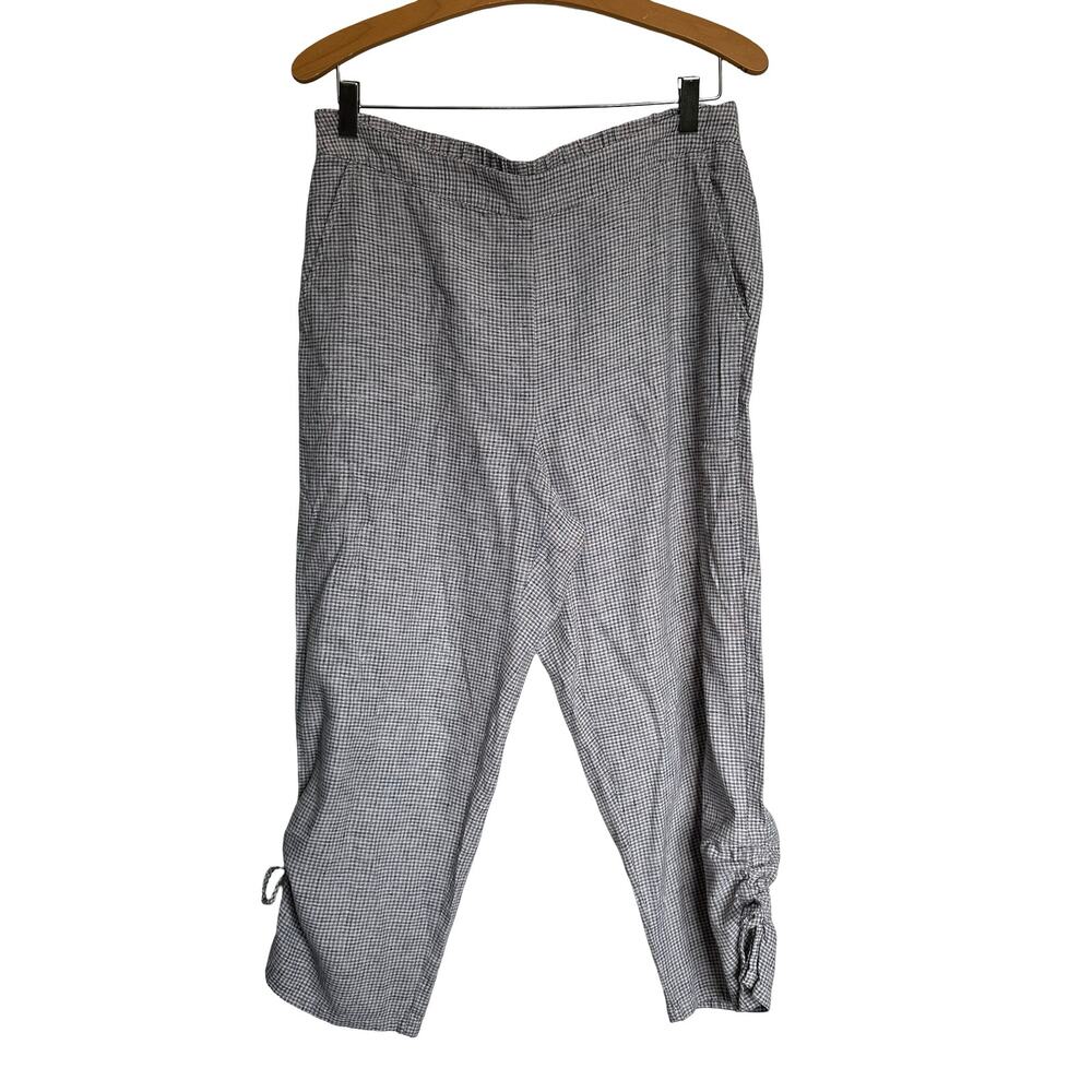 Habitat Clothes to Live In Plaid Linen Cropped Pants Side Tie Ruching Capri